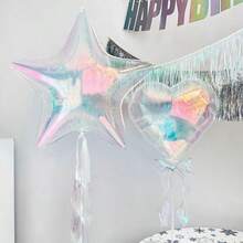 Balões de alumínio transparentes iridescentes de 18 polegadas (formatos de estrela e coração, bolas de arco-íris), adequados para festas de aniversário, decorações de casamento e decorações de feriados. - Multicolorido - Ver 6