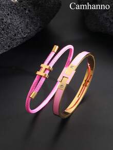 2 件简约时尚不锈钢数字手链套装适合女性日常佩戴、休闲、聚会、节日礼物 - 彩色 - 查看 12