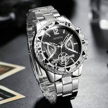 3pcs Men's Elegant Quartz Watch Set, High-End Luxury Timepiece, Ideal Christmas/Halloween/Valentine's Day/Anniversary Gift For Him. Includes Matching Solid Color PU Leather Anti-Theft Wallet, Suitable For All Seasons And Holidays - Black - View 5