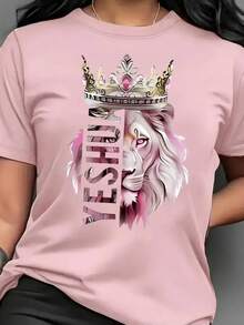 Women's T-Shirt Blouse Religion Yeshua Lion Graphic Launch - Rosa Pálido - Ver 1
