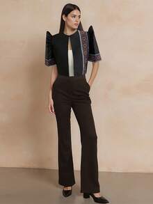 Amyenjoylife Modern Filipiniana Summer Women's Elegant And Fashionable Temperament Patchwork Bubble Sleeve Short Sleeved Top