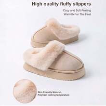 女士毛绒内衬厚底保暖拖鞋，适合室内家居使用，冬季新品
