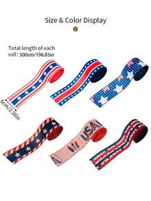 1 pieza Cinta con borde de estrellas y rayas patrióticas hecha a mano para decoración del Día de la Independencia, cinta decorativa para hacer moños, decoraciones con tema patriótico para decoración del hogar, envoltura de regalos, decoraciones navideñas