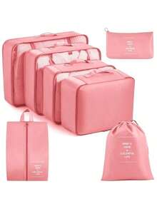 7 Piece Luggage Organizer Set, Travel Packing Cubes With Laundry Bag, Compression Shoe Bags, Clothes & Underwear Storage Bags, Unisex Design - Beige - View 11