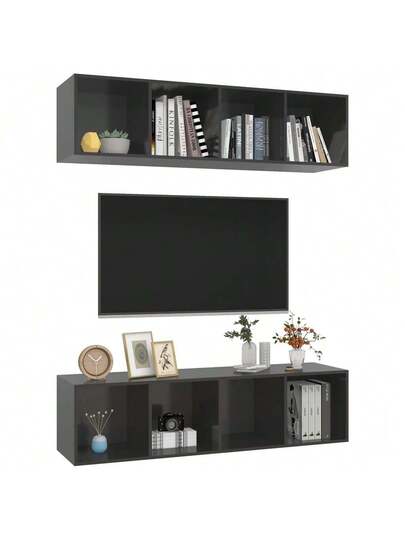 VidaXL TV Wand Units stuks Finished Wood High Gloss Grijs view 3