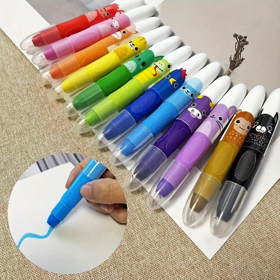 12 支装 FUNFULL 特大旋转蜡笔,光滑凝胶,可水洗,粗头,适用于绘画、绘画、标记、在塑料和玻璃表面着色,美术用品 - 彩色 - 查看 1