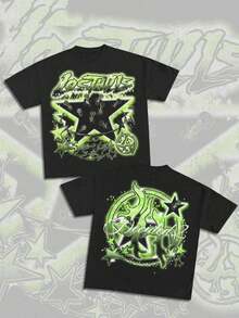 Y2k Men's Street Outdoor Lifestyle Hip-Hop Style Short Sleeved Round Neck Casual Pure Cotton T-Shirt, Star Contrasting Strong Visual Fun Pattern Print, 100% Pure Cotton 180g, Comfortable And Breathable Summer Clothing, Surprise Gift For Family