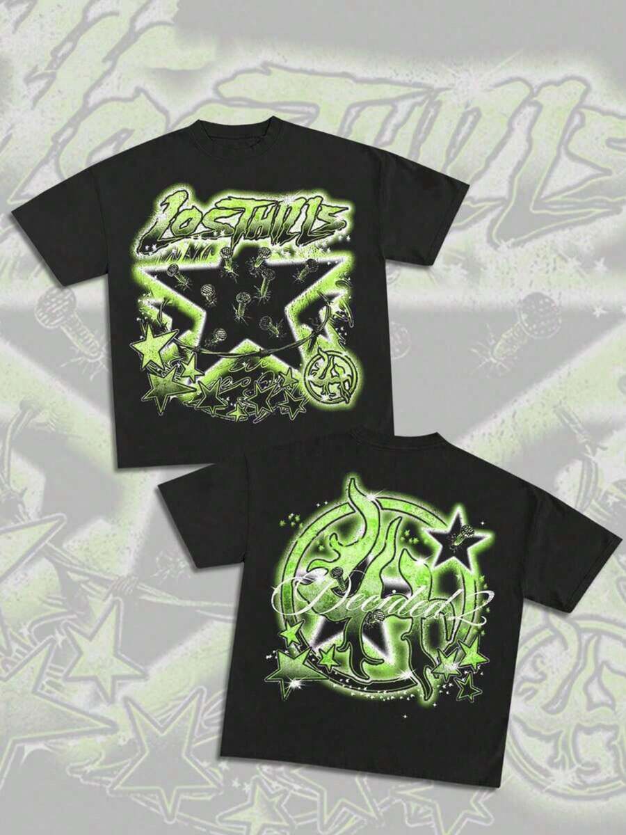 Y2k Men's Street Outdoor Lifestyle Hip-Hop Style Short Sleeved Round Neck Casual Pure Cotton T-Shirt, Star Contrasting Strong Visual Fun Pattern Print, 100% Pure Cotton 180g, Comfortable And Breathable Summer Clothing, Surprise Gift For Family