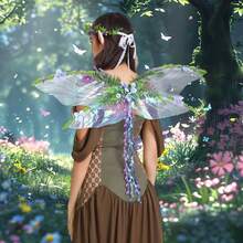 Butterfly Wing For Women, 3D Flower Fairy Sheer Wings Halloween Cosplay Supplies - 藍色 - 查看 2