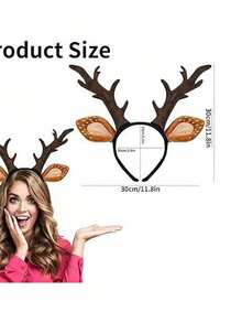 1 pieza Diadema con cuernos de ciervo, accesorio de disfraz de orejas de reno lindo para mujeres, adecuado para Navidad, fiesta de cosplay, regalo, diadema, aro para el cabello, diadema para mujeres, accesorios para la cabeza de atuendos de otoño - Multicolor - Ver 2