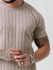 TRICOT DE LUXO Men's Lightweight Textured Knit T-Shirt, High Quality, Spring, Summer, Autumn, Premium Quality - Beige - View 4