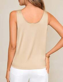 Women Silk Satin Scoop Neck Sleeveless Tops Casual Summer MBYO - 香檳酒 - 查看 5