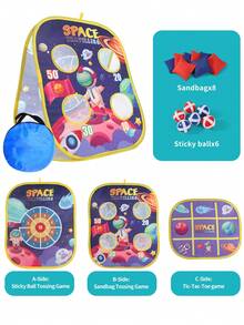 Space Theme Toss Toy Set, Early Education Parent-Child Game, Suitable For Boys And Girls, Children's Hand-Eye Coordination Training, 6pcs Sticky Space Balls + 8pcs Sand Bags, Interactive Competition Game, Spacecraft Ball Set, Kindergarten Competition Toy, Sensory Integration Training Gift, Christmas/Halloween/Thanksgiving Party Game Props, Children's Birthday Gift