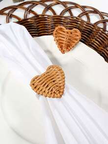 2-12pcs Handmade Heart-Shaped Rattan Napkin Rings, Suitable For Festivals, Parties, Birthdays, Weddings And Dinners - Multicolor - View 4