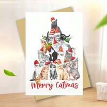 1pc Amusing Cat - Themed Xmas Card, "Merry Catmas" Festive Message, Paper Craft, Ideal For Family & Feline Fans, Quirky Christmas Decoration, Includes Envelope - Multicolor - View 14