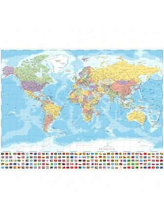 1 pieza Mapa mural del mundo sin marco Collins - Continentes codificados por color con etiquetas de países, póster educativo y decorativo para el hogar, la oficina y el aula, impresión de referencia geográfica y artística de alta calidad