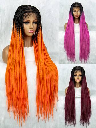 Peluca trenzada con cobertura de encaje, fibra sintética de alta densidad, peluca trenzada colorida para fiestas de Halloween y uso diario