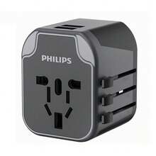 PHILIPS 便携式全球旅行适配器（型号：SPS1001A/93）- 英国/日本/欧盟插头转换器，兼容 200 多个国家/地区，升级版 USB-C 快速充电，高功率，适用于笔记本电脑和智能手机的二合一设计 - 查看 1