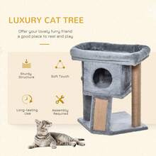 PawHut Cat Tree Tower Indoor With Cats Scratching Post Cat House, Grey - Grey - View 3