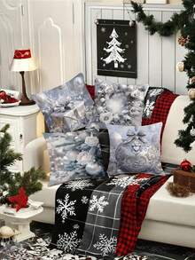 4pcs Golden Christmas Tree Pattern Pillow Set - Soft And Comfortable Polyester With Zipper Design, Machine Washable, Suitable For All Room Types (Excludes Insert) - Sizes: 15.7x15.7, 17.7x17.7, 19.7x19.7Inches - Silver - View 3