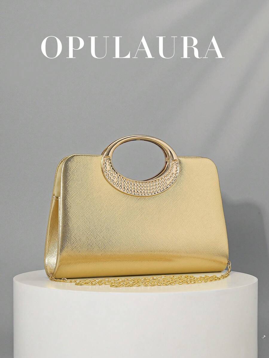OpulAura 女士时尚闪亮水晶水钻晚宴手拿包，闪亮奢华钻石镶嵌礼服手提包，适合晚会、派对、生日、婚礼，可作为生日礼物 - 金色 - 查看 1