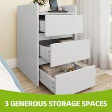 Bedside Table With 3 Drawers & Power Station, Nightstand End Table, Water-Resistant Storage Side Table, 35x40x59cm -By GeoTower- - White - View 7