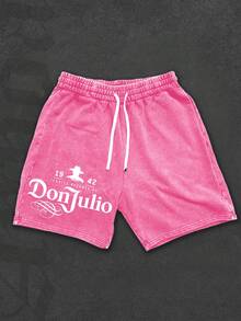 DonJulio Gradient Washed Shorts, Y2K 100% Cotton Men's Graphic Print Shorts, Men's T-Shirts, Custom Men's Tops, Men's Shirts, Summer Shorts, Personalized T-Shirts, Men's Graphic Shorts - Hot Pink - View 1