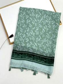 1pc Simple Printed Scarf, Lightweight & Breathable With Tassels, Elegant & Fashionable Design, Versatile Women Silk Scarf For Spring/Summer, Vibrant Color, Large Size For Outdoor, Beach, Headwrap For Dress,Holiday,Accessories,Travel Essential - Olive Green - View 6