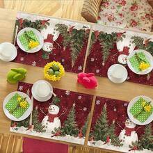 Christmas Santa Claus & Snowman Linen Placemats, Heat Insulation Pads, Food Mats, Restaurant Supplies, Restaurant Decor, Outdoor Picnic Mats, Holiday Gifts, Suitable For Restaurant, Kitchen, Outdoor, Picnic, Holidays