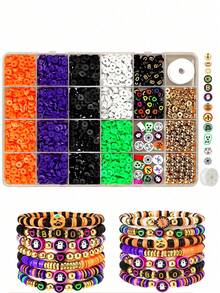 Halloween Series Clay Beads Kit For Jewelry Making, Suitable For Beginner DIY Bracelets Earrings, Halloween Style Various Unique Creative Kit, Ideal Crafts