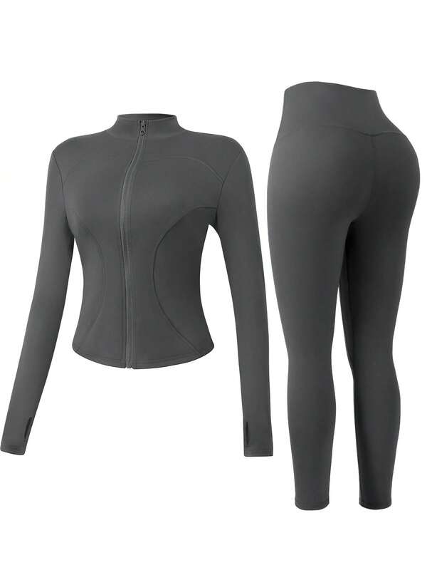 NcmRyu 1 Conjunto de traje de baile, fitness y yoga elástico para mujer, conjunto deportivo ajustado con control de abdomen para actividades al aire libre