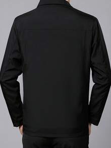 1pc Men's Casual Turndown Collar Jacket, Business Gentleman Casual Jacket Top For Spring & Autumn, Business Formal Style - Black - View 2