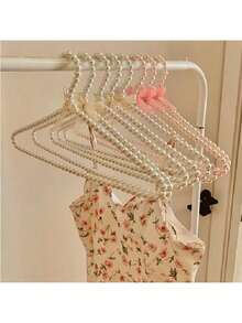 1/2/5/10件珍珠串珠蝴蝶结衣架，40厘米塑料衣架，珍珠衣裤衣架，成人服装，公主衣夹婚纱衣架 - 白色40cm - 查看 10
