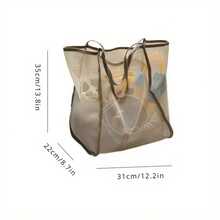 Large Capacity Lightweight Transparent Mesh Women's Tote Bag - Adjustable Shoulder Strap, Durable Polyester Beach & Shopping Bag For Travel, Casual Outings (Khaki/Green/Black), Beach Tote Bag, Versatile Fashion Accessory, Opentop Design - 彩色 - 查看 8