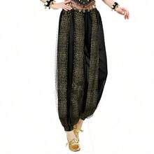 1pcWomen Adult Dance Costume Sequin Loose Pants Belly Dance Highlight Chiffon Bloomers Stage Performance Dance Practice Pants With Waist Chain Hip Scarf - Multicolor - View 7