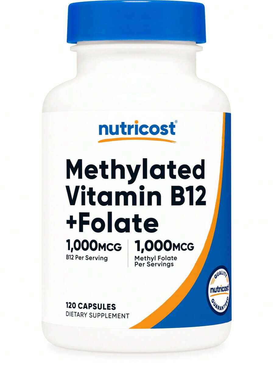 Nutricost Methylated Vitamin B12 + Folate Supplement (2,000 Mcg) 120 Capsules - 1,000 Mcg Of Vitamin B12 + 1,000 Mcg Of Methyl Folate, Gluten-Free, 60 Servings | Vitamin Supplement, B12, Folate, Non-GMO, Gluten Free, Lab Tested, Premium Quality, Nutricost Brand, Capsule Form, High Potency - 其他 - 查看 1