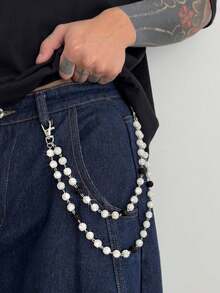 1pc Fashionable Elegant Minimalist Multi-Layer Crystal Chain Waist Chain, Men's Personalized Body Chain, For Pants Decoration, Daily Party Wear, Couples Jewelry, Holiday Gift