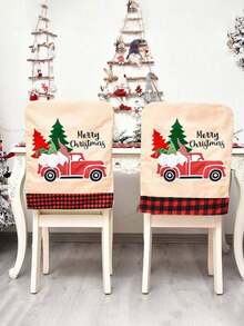 1 pièce Housse de chaise imprimée sapin de Noël, Protecteur de de siège de voiture/maison, Décoration de Noël