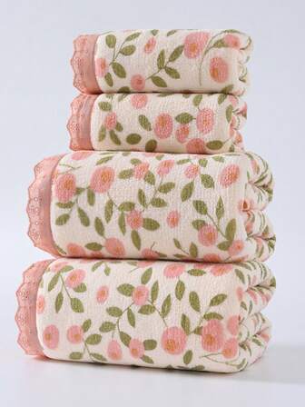 柔软法兰绒浴巾套装（单件装/两件装） - [轻盈款] 轻盈蓬松，吸水性强，蕾丝边饰浴巾。速干亲肤，适用于面部、沐浴、手部和头发护理。居家、水疗和旅行的理想之选。（尺寸：34x75厘米和70x140厘米）