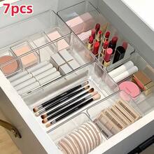 6/7 piezas Cajas organizadoras de cajón de acrílico, cajas de almacenamiento de maquillaje divididas, adecuadas para el desorden del escritorio, suministros de oficina, organización de cosméticos en cajones - Multicolor - Ver 10