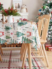 1pc Christmas Printed Tablecloth With Embossed Edges, Decorative Dining Table Cover For Holiday Decor - Christmas Tree - View 10