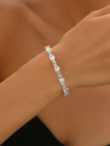 1 件女士优雅闪亮水钻心形爪链手镯，适合日常佩戴 - 銀色 - 查看 3