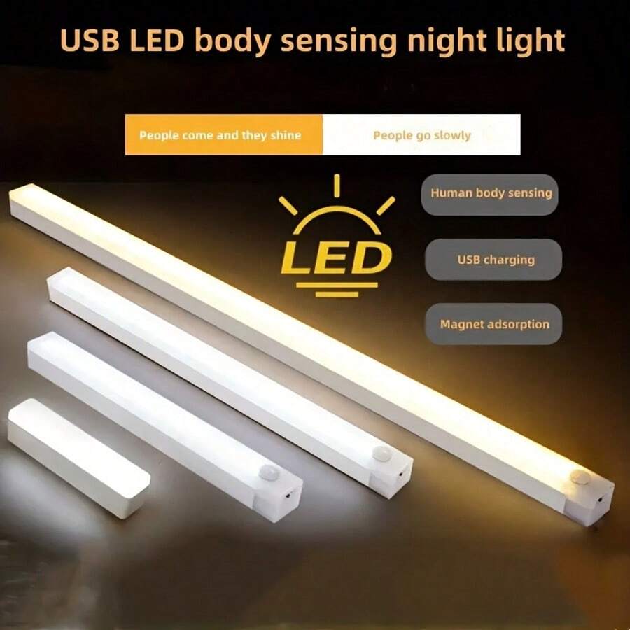 USB 可充电无线 LED 橱柜灯，智能传感器，无需插座，便携且易于安装，磁条灯，适用于走廊、楼梯、床边、衣柜、厨房