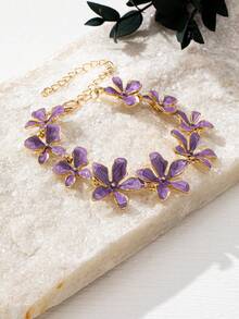 1 件优雅珐琅花复古风格手链，高端女士珠宝，适合日常佩戴 - 紫色 - 查看 4