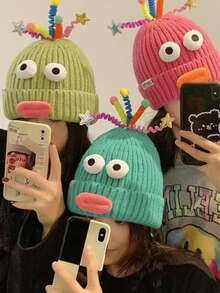1pc Cute Cartoon Novelty Beanie Hat, Warm Ear Protection Knitted Cap, Suitable For Christmas, Parties, Unisex