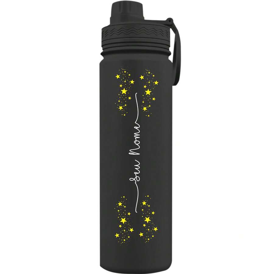 Fresh Thermal Bottle With Personalized Stars Handle With Name - Black - View 1