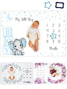 1 pièce Couverture de jalons mensuels pour garçon et fille - Premium extra douce pour la baby shower - Décoration de chambre d'enfant nouveau-né - Capturer la croissance - Avec cadres - Multicolore - Voir 1