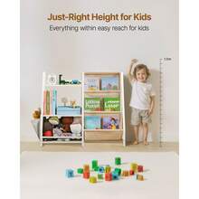 3-Tier Kids Bookshelf, Toy Storage Organizer For Toddler, Book Shelf For Kids Rooms With Sling Book Rack And Storage Bag, Kids Storage Book Shelves For Kids Room, Playroom, Kindergarten, Nursery - Rack + Bag Metal 31-40inch White - View 5