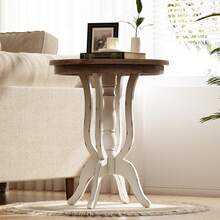 COZAYH Rustic Farmhouse End Table, Natural Top Side Table For Family, Dinning Or Living Room, Distressed Finish, Mid Century Modern - SleekBaseDesign - White - 查看 2