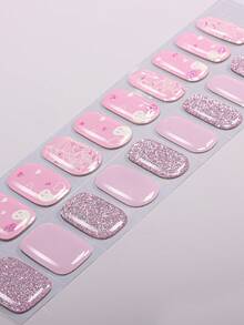 20 Tipps halb ausgehärtete Gel Nagelfolien, rosa Halloween Glitzer Geister und Spinnennetz Designs, UV-gehärtet, hält über 15 Tage, kommt mit einem Set an Nagel Sticker Design Accessoires in verschiedenen Farben, Salon-Qualität, benötigt eine UV-Lampe